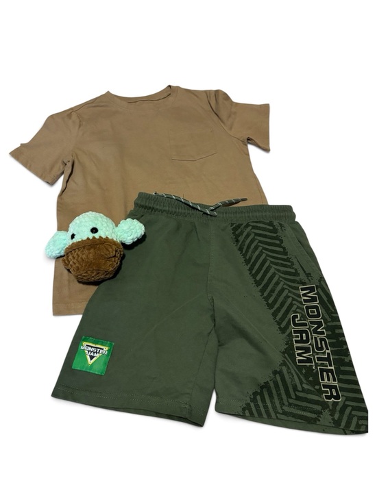 Other - Baby Yoda Fun Bundle Monster Jam Green Athletic Shorts & Brown Tee Set